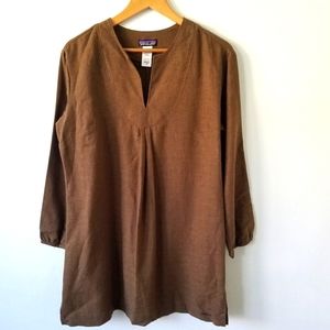 Patagonia Hemp V-Neck Longsleeve Pull-over Brown Tunic Top